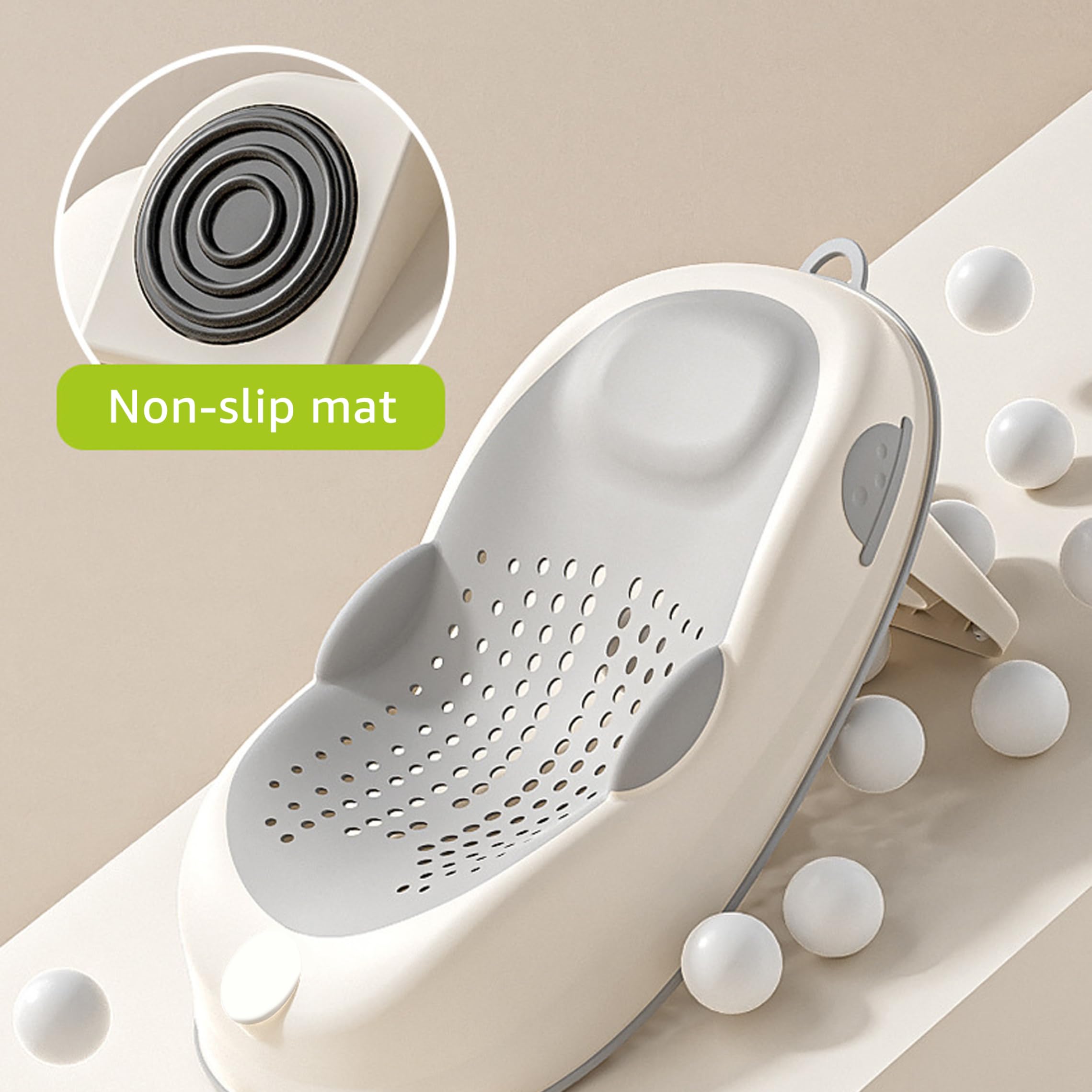 Supporto per bagnetto, base morbida antiscivolo grigia | Morbido cuscino per la colonna vertebrale, fondo antiscivolo, sicuro per il bagnetto del neonato