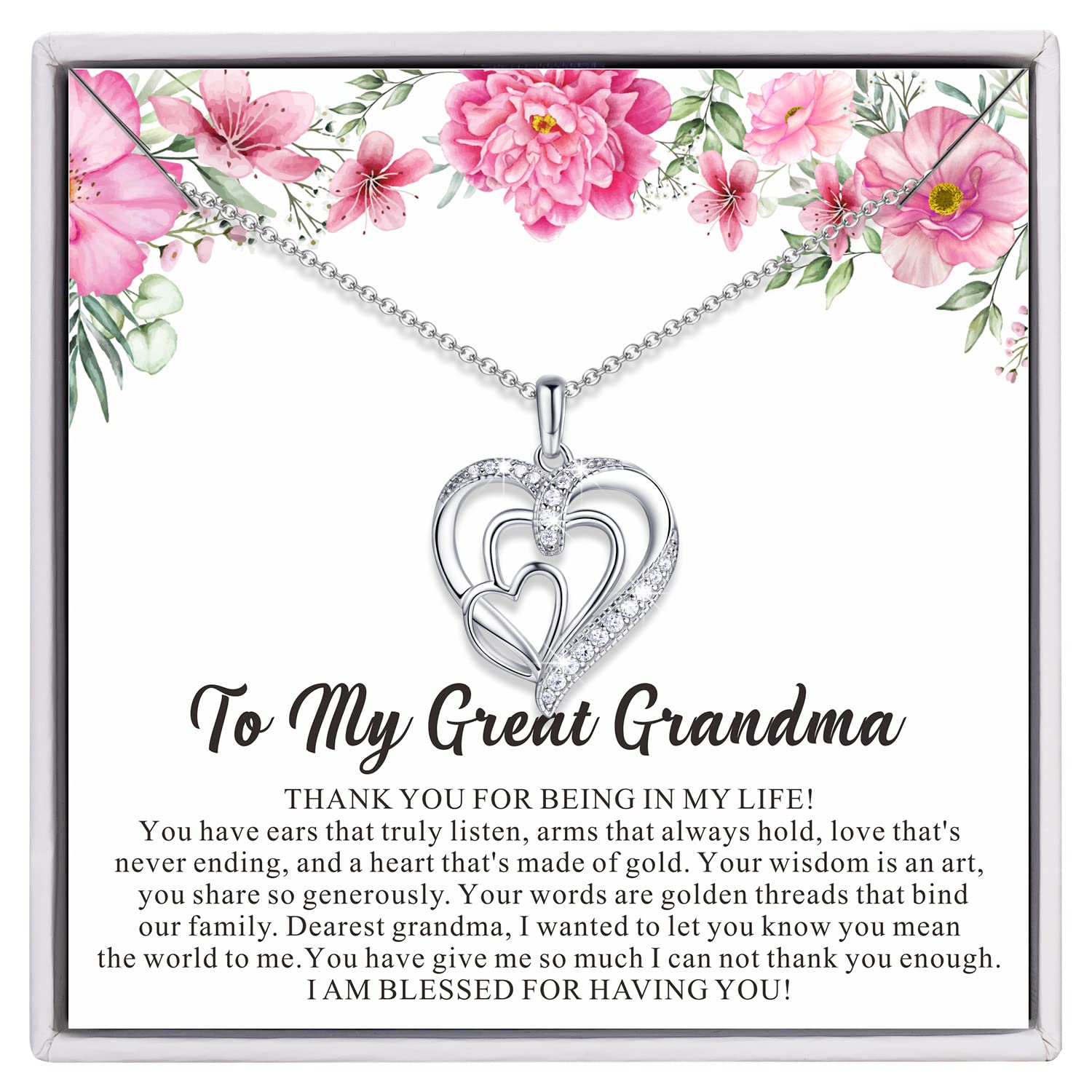 AM ANNIS MUNN Gifts for Grandma Necklace,18K White Gold Filled 925 Sterling Silver Heart Necklace Generations Grandma Gifts from Grandchildren Birthday Gifts for Women