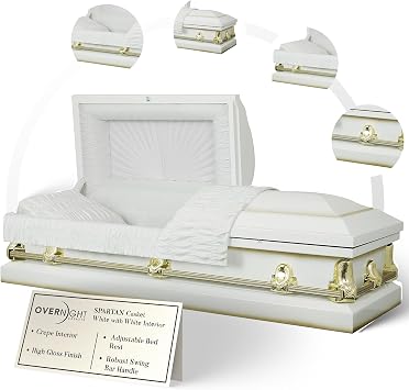 Overnight Caskets Spartan Collection Funeral Casket White w/White Interior