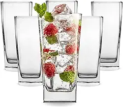Conjunto 6 Copos Altos de Vidro Square Transparente 250Ml Para Suco Agua Refri Drinks Moderno Luxoso Mesa Posta