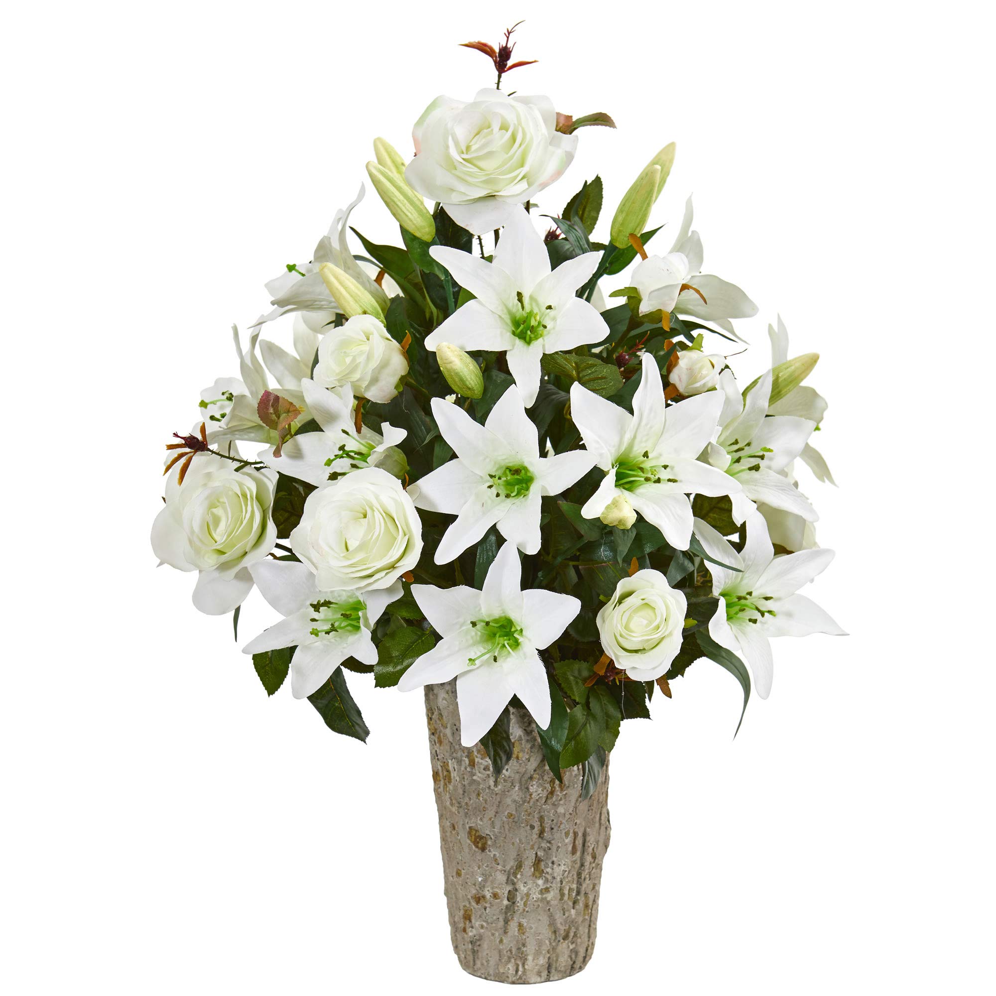 Rose & Lily Jarrón Artificial Flores de Seda Blancas Centro Mesa Salón Comedor
