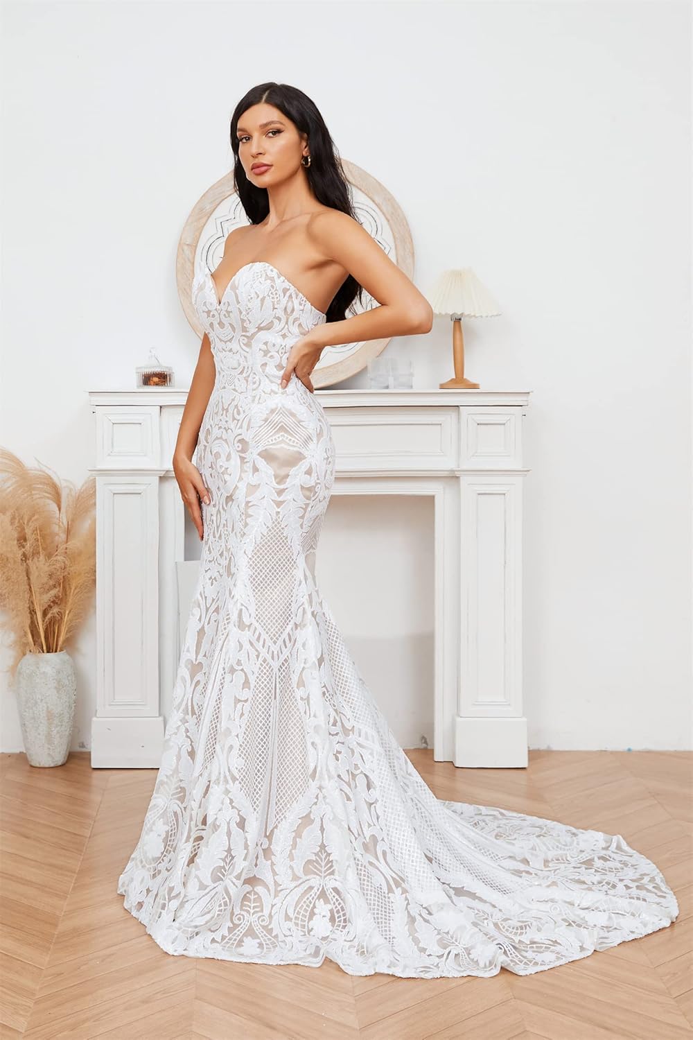 Ruolai Strapless Sweetheart Neck Special Sequined Mermaid Evening Dress Wedding Gowns - Image 4