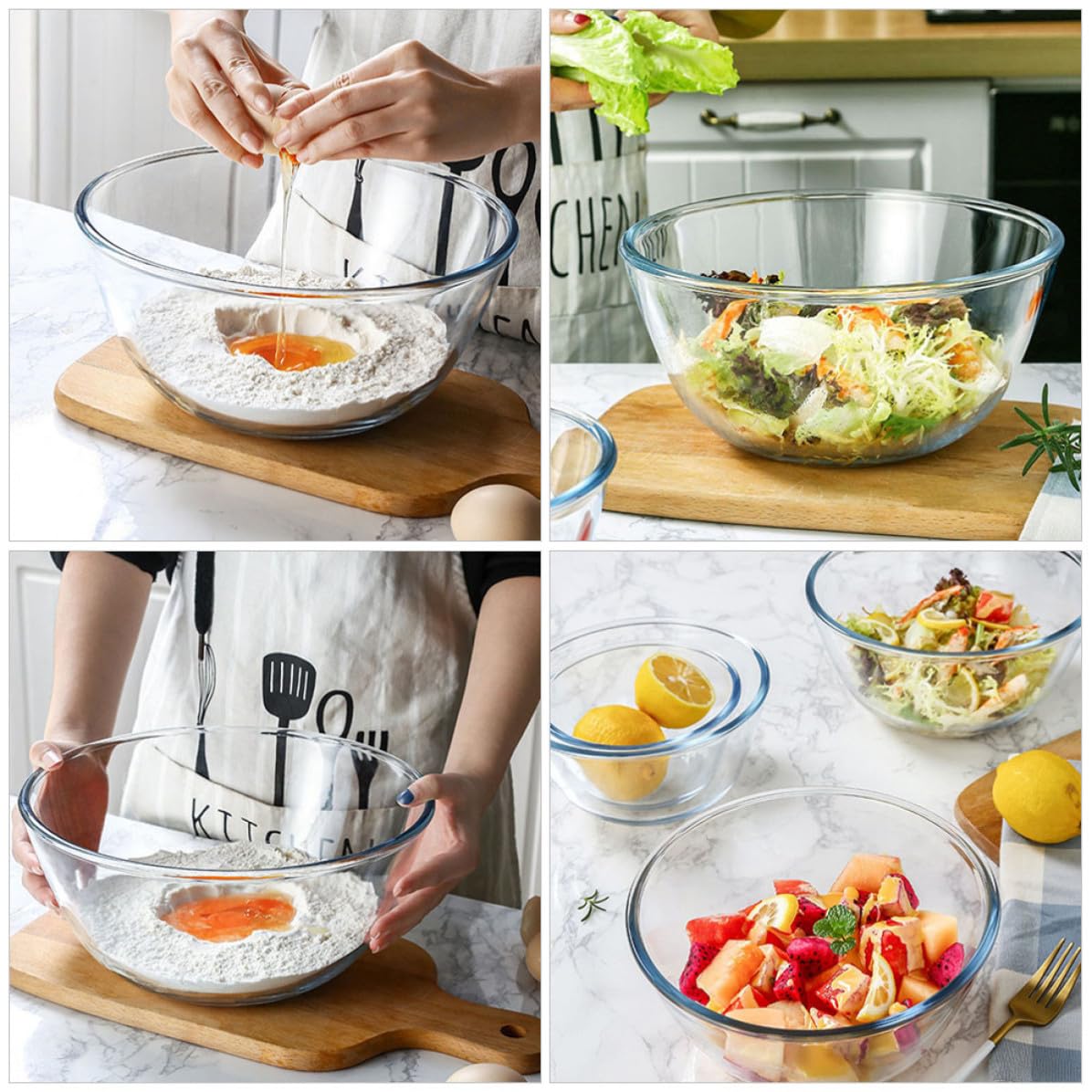 Tazón de Cocina Ensaladera de Vidrio Transparente 2700ml Redondo, Cuenco para Servir Comida y Postre, Apto para Microondas, Uso Doméstico