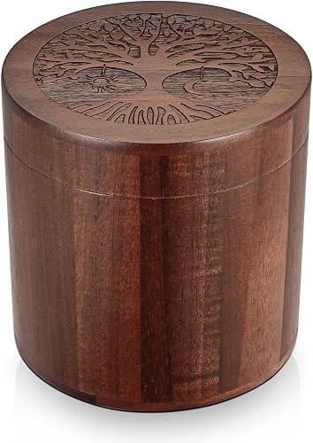 SOITIS Small Urns for Human Ashes Keepsake 3.94“ Acacia Wood Urn Mini Urns | for Women Men Brown Mini Urn for Human Ashes Tree of Life Urn Wooden Box Urns for Female Male Portable Size Box Funeral