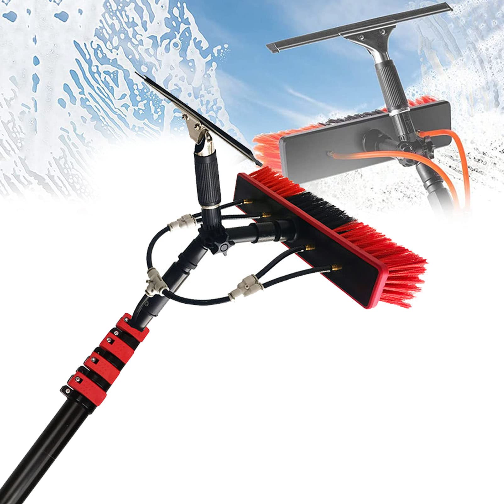 GIZMITSolar Panel Cleaning Brush, Window Cleaner Solar Panel Cleaning System Washing Tool with 35cm Brush & Spray Washer Water Fed Pole w/Squeegee for Solar Panel,30FT/9M