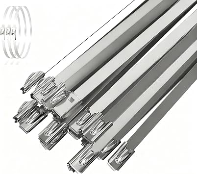 Metal Cable Zip Ties,100Pcs 270lbs Stainless Steel Zipties, 24 Inch Tensile Strength 304 Steel Wire Ties, Multi-Purpose Self-Locking Metal Wrap Ties for Indoor and Outdoor Use