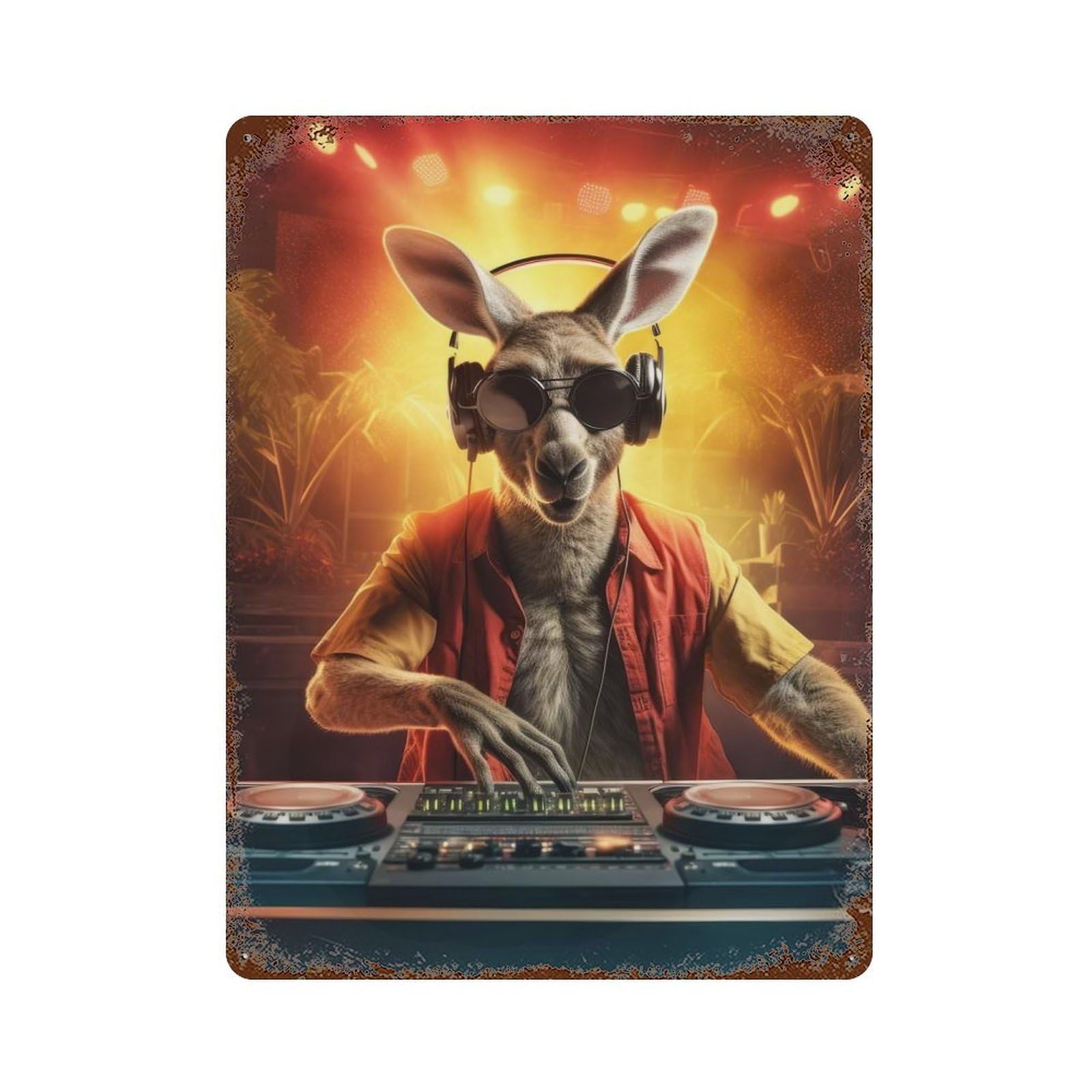 DJ Kangaroo Vintage Rust Metal Sign 15.7"x11.8", Retro Wall Decor for Garage, Pub Or Kitchen