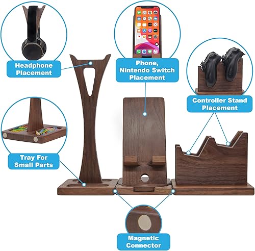 Miniatura 5 de Regalo de jugador para esposo novio, organizador de controlador ajustable con soporte para auriculares, soporte giratorio para teléfono y soporte de