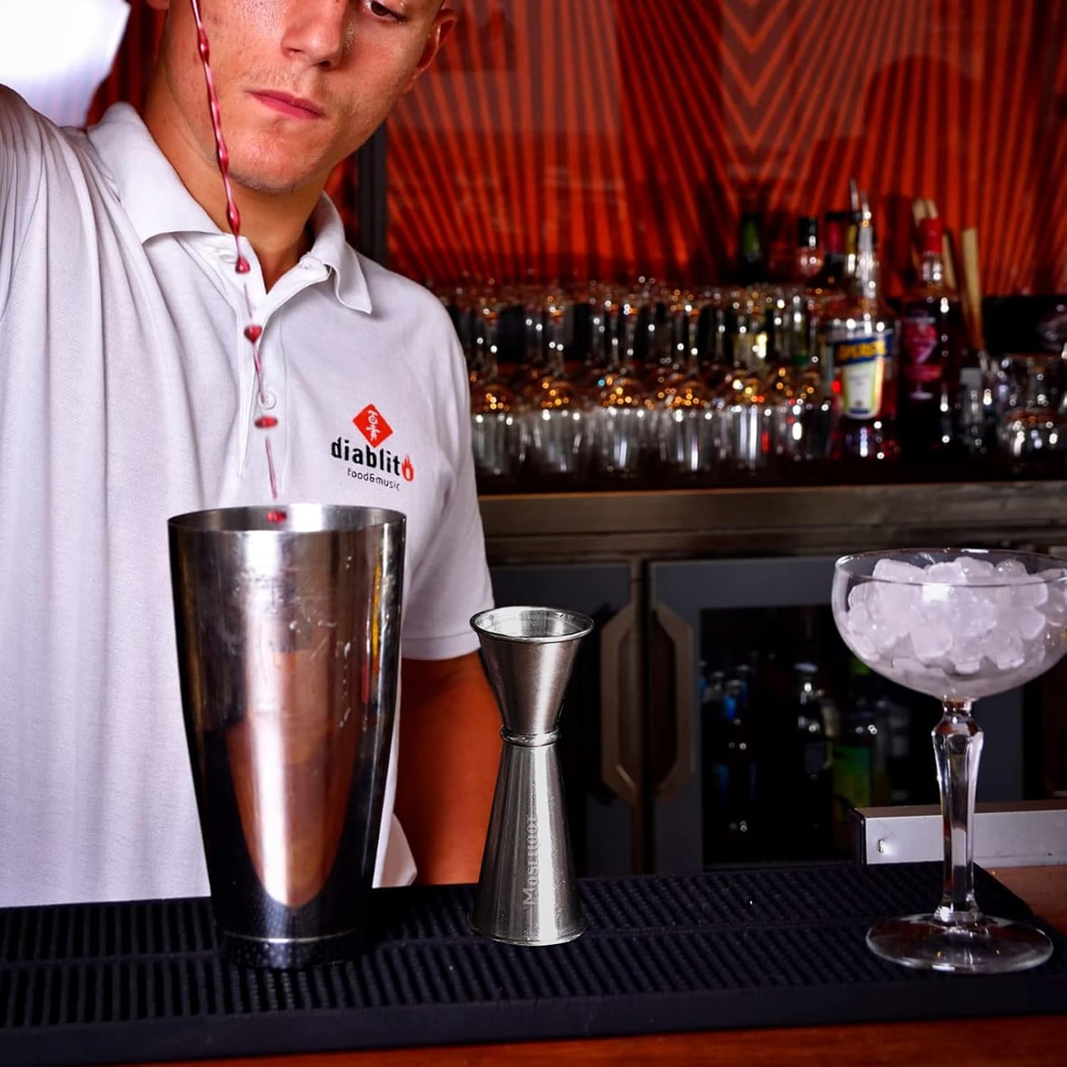 Japanese Jigger 2 oz 1 oz - MOSEHOOT Jigger for Bartending, Stainless Steel Bar Alcohol Measuring Tools - Silver: Home & Kitchen