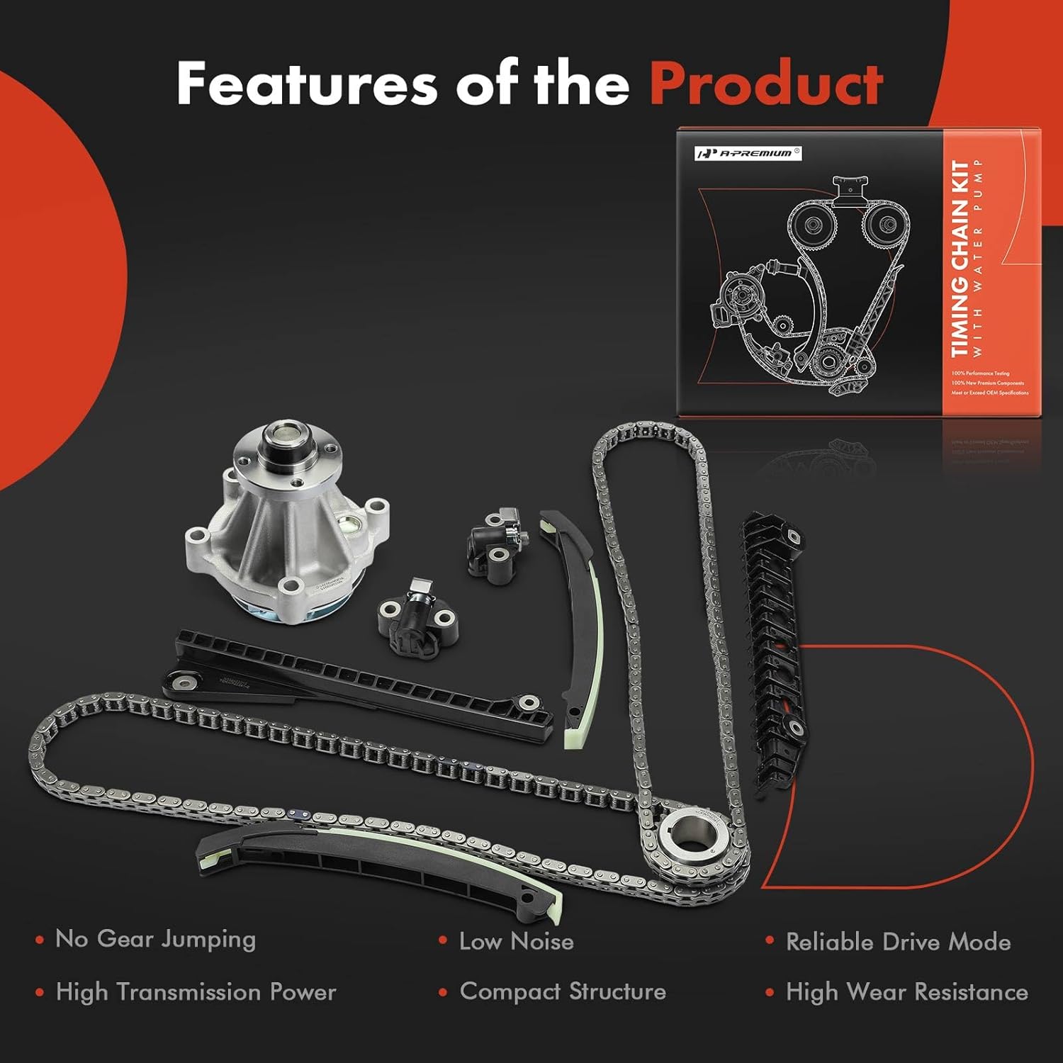 A-Premium Engine Timing Chain Kit W/Water Pump & Sprocket & Tensioner & Guide Compatible with Ford & Lincoln Cars - F-150, F-150 Heritage, F-250 F-350 Super Duty, Expedition, E-150, E-250-5.4L