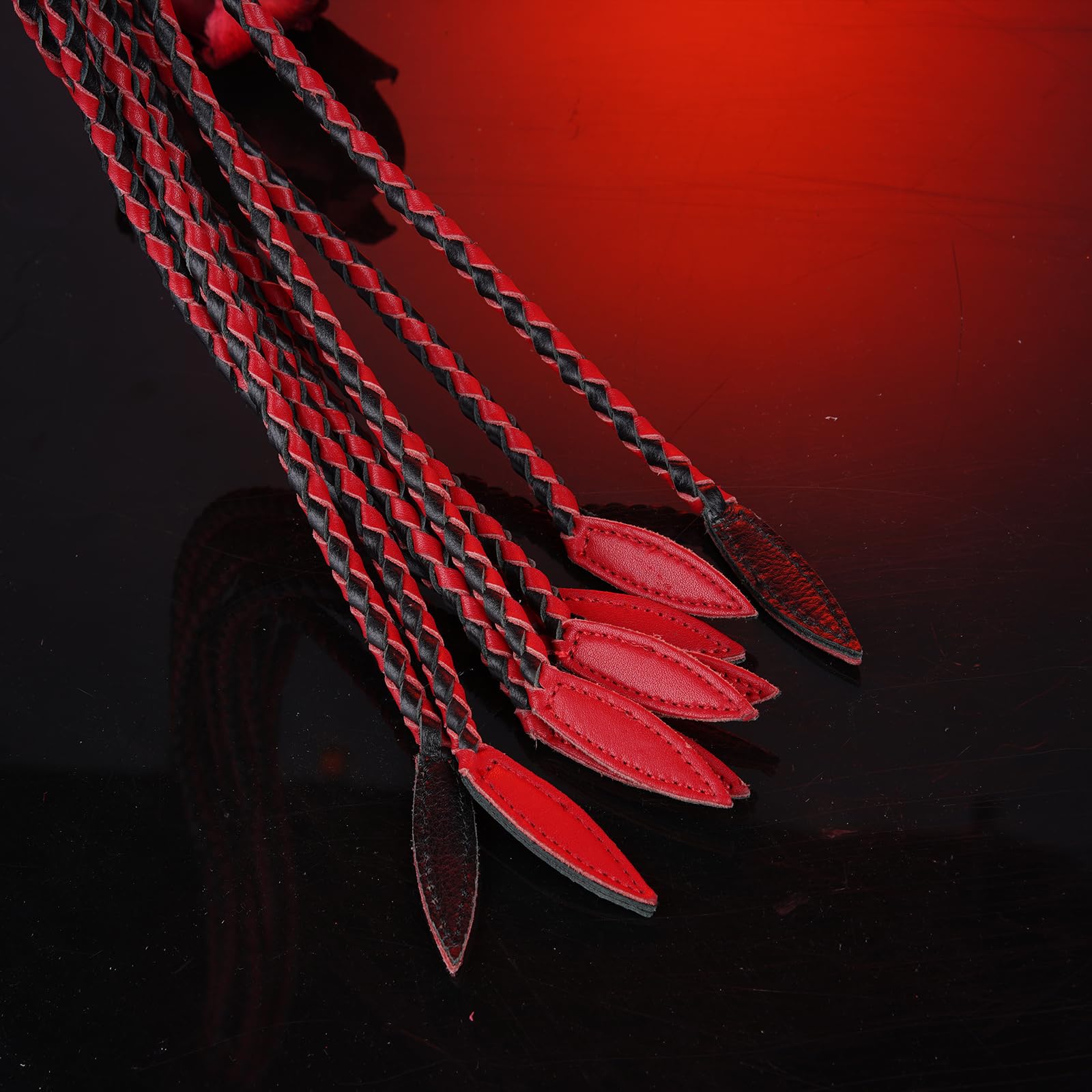Látigo de piel auténtica de Cat-O'-Nine-Tails | Mango de 23 cm y cola de 59 cm, hecho a mano, equipo de alta calidad, látigo de equitación