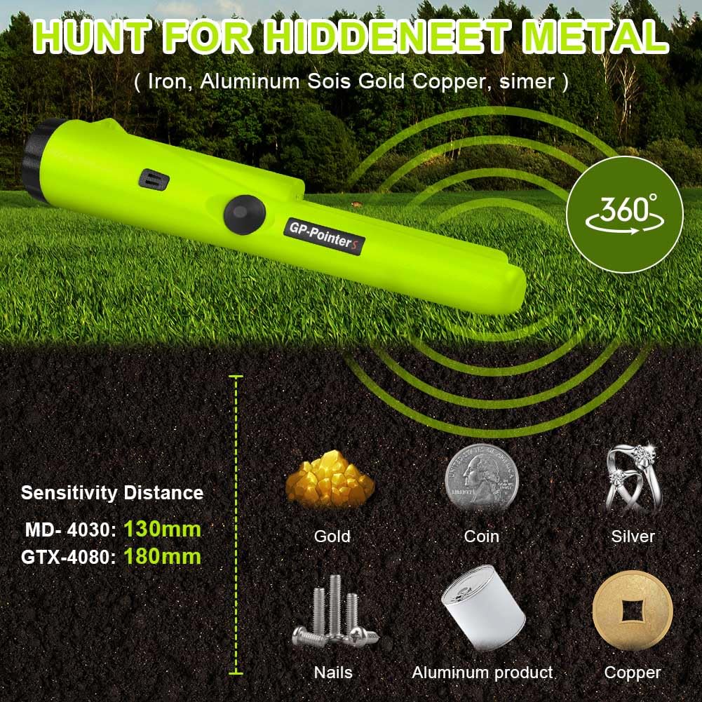 Flintronic metaaldetector,IP66 waterdicht,Kan gebruikt extreme temperaturen,hoge gevoeligheid,Met LED-indicator,voor munt, zilverwerk, sieraden, goud, enz. - Met batterij*Fluorescerend groen