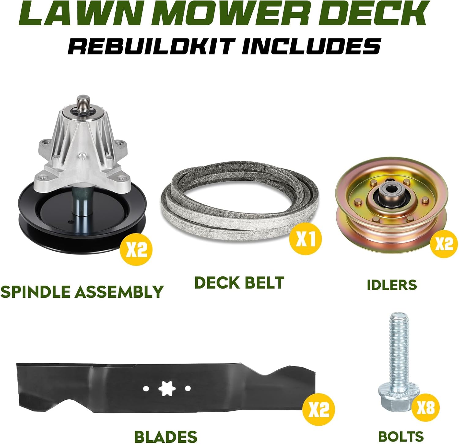42" Deck Rebuild Kit Fit for Cub Cadet LTX1040 LTX1042 RZT-42, 2 spindles 918-04822 618-04822 618-04889, 2 Idlers 753-08171 756-04129B, 1 Deck Belt 954-04060 754-04060