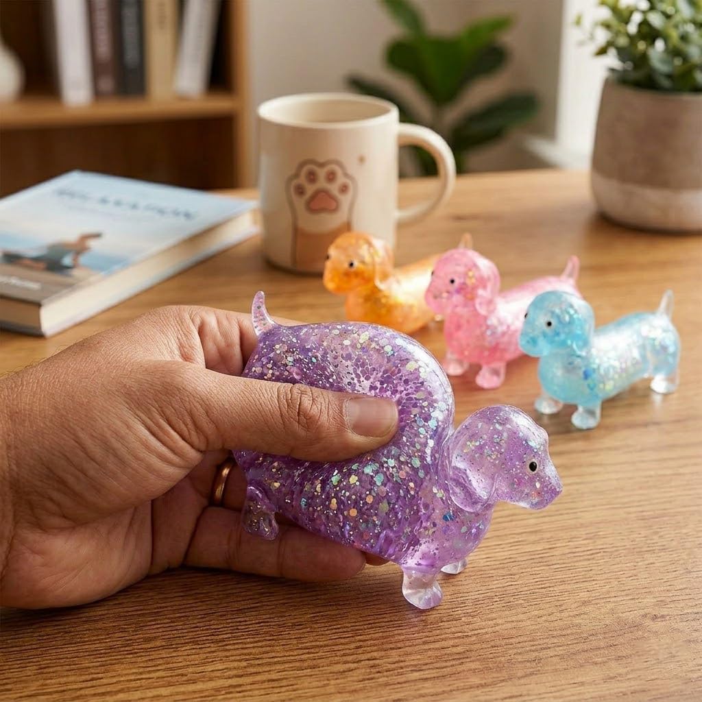 Zabawka antystresowa Jamnik, brokatowy pies Fidget Squeeze Miękkie antystresowe sensoryczne gąbczaste kulki zwierzęce, na upominki przyjęcie urodzinowe Prezent biurowy(4 Colors)