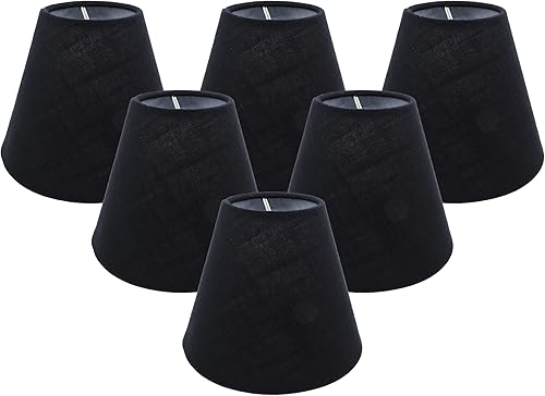 MERIVILLE Juego de 6 pantallas de lámpara de araña de lino negro, diseñadas para bombillas de candelabro con ajuste fácil de enganchar, 3 x 6 x 5
