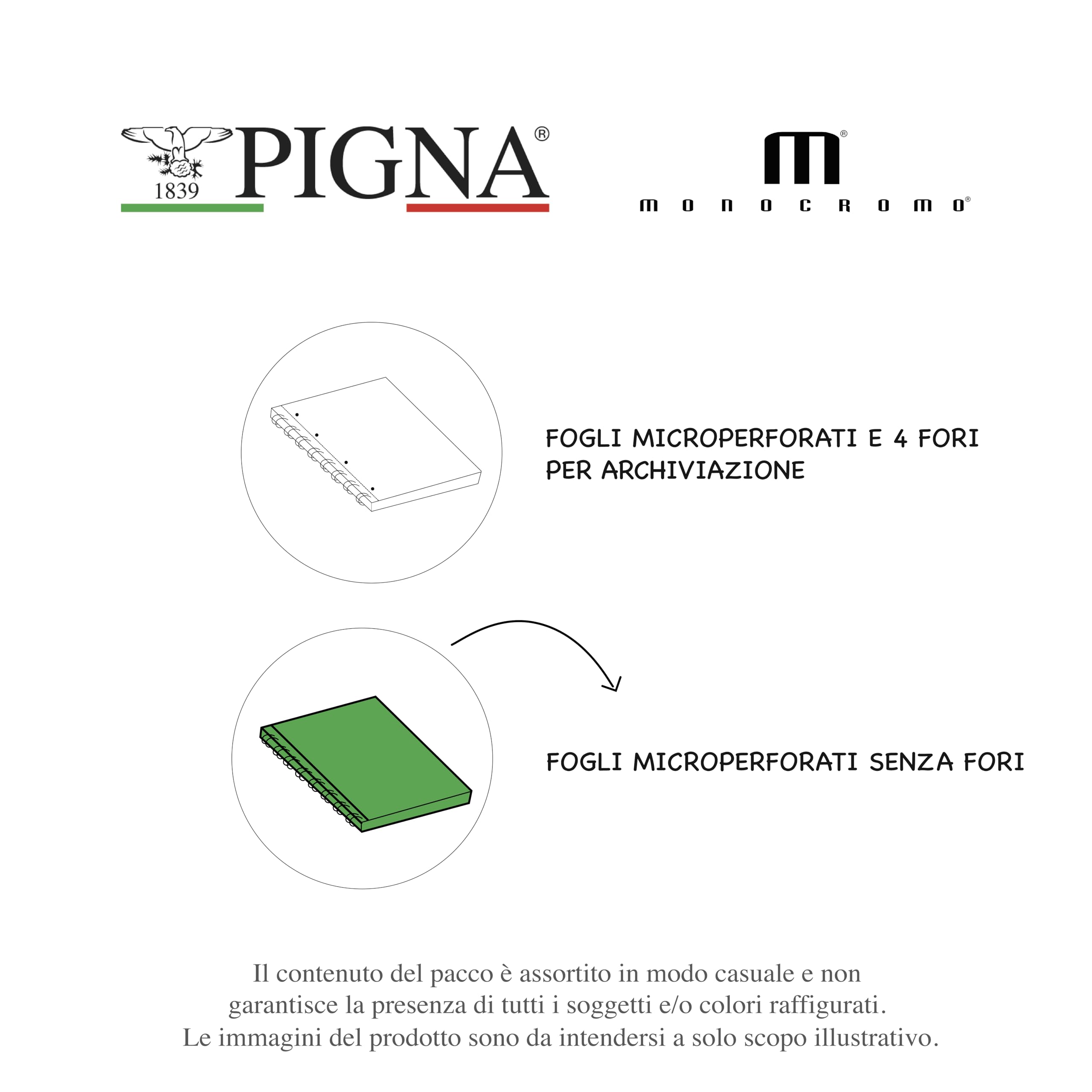 Pigna Confezione 5 Maxi Quaderni Spiralati A4 MONOCROMO 5M Quadretti 5mm Microperforazione