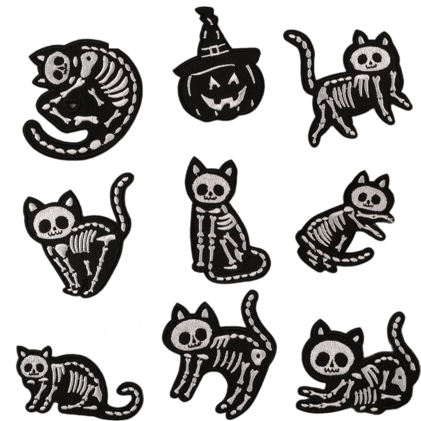 Tsophreniq 9 Pcs Sewing Patches Skull Cats Iron on Patches Pumpkin Repair for Shoes Clothing Backpacks Clothes Decoration