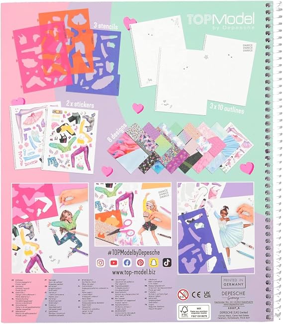 Depesche 12227 TOPModel Dance Colouring Book with 30 Pages for Creating Models Designs and Outfits, Colouring Book with Sticker Sheet, Stencils etc.