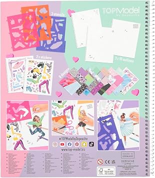 Depesche 12227 TOPModel Dance Colouring Book with 30 Pages for Creating Models Designs and Outfits, Colouring Book with Sticker Sheet, Stencils etc.