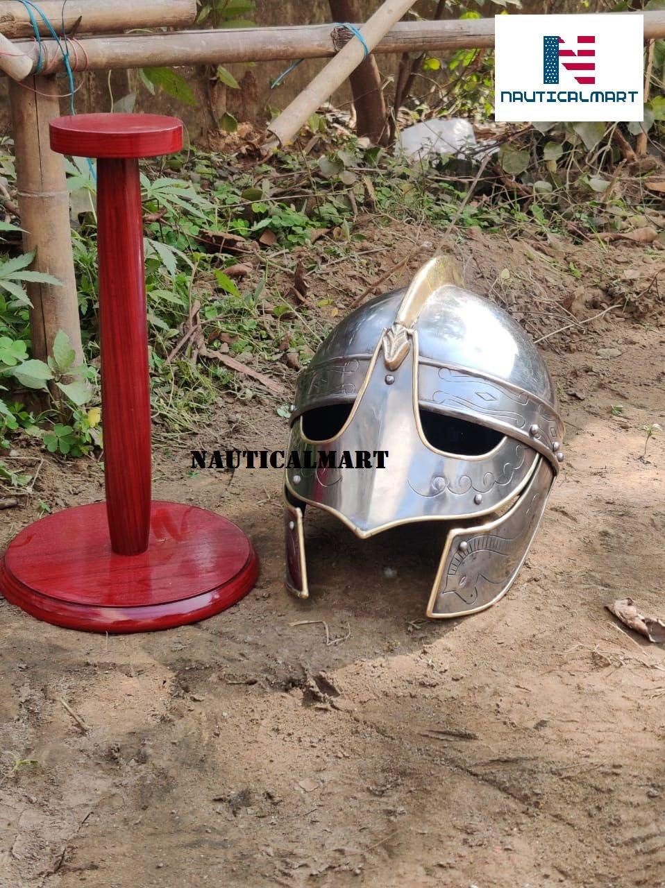 NauticalMart Armor Helmet Viking Wolf - Halloween Costume Medieval Metal Knight Helmet with Brass Accents Handcrafted Armor Helm Wearable for Adult Movie Dress Larp