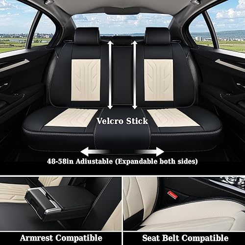 Vista 63 de Coverado Juego completo de fundas para asiento delantero y trasero para automóvil, cuero, impermeables, acojinadas, protectoras, ajuste universal