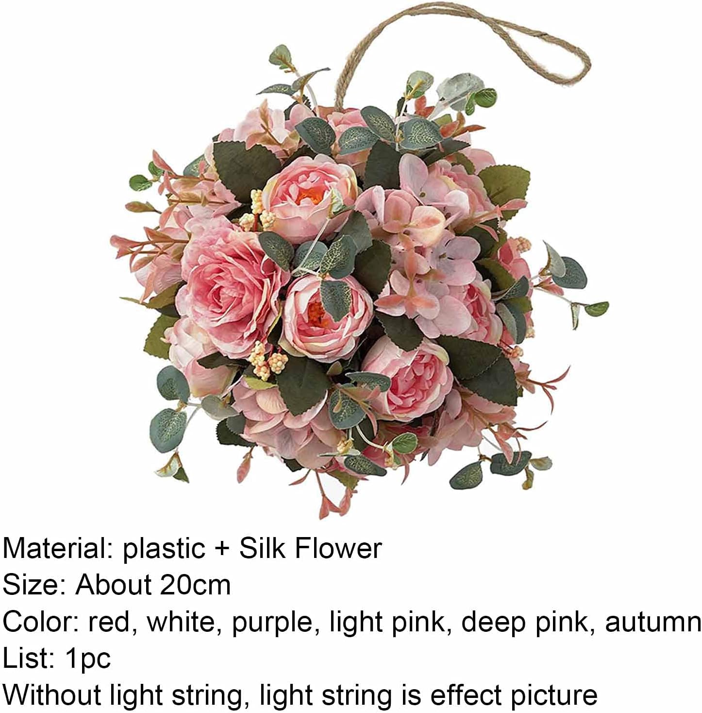 LAPUTA 7.87 Inch Wedding Decor Artificial Flower Bouquet Realistic Silk Flower Colorful Kissing Ball Hanging Flower Ball for Wedding Party Festival Garden Lawn Outdoor (Light Pink)