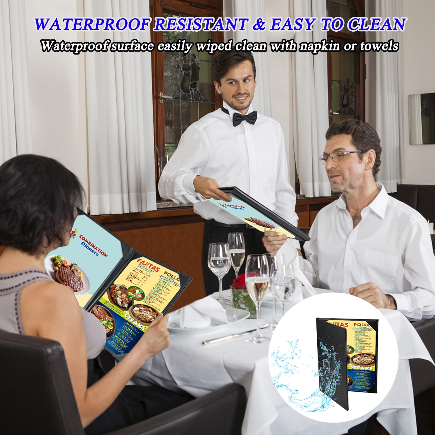 3 Packs Leather Menu Covers with Strong Wood Inside for 8.5x11 Inches,Double View Leather Menu Holder Covers for Wine List,Drinks,Cafes,Bar,Hotel,Cocktail(8.5x11 inch/2 View-Book Style/3 Packs)