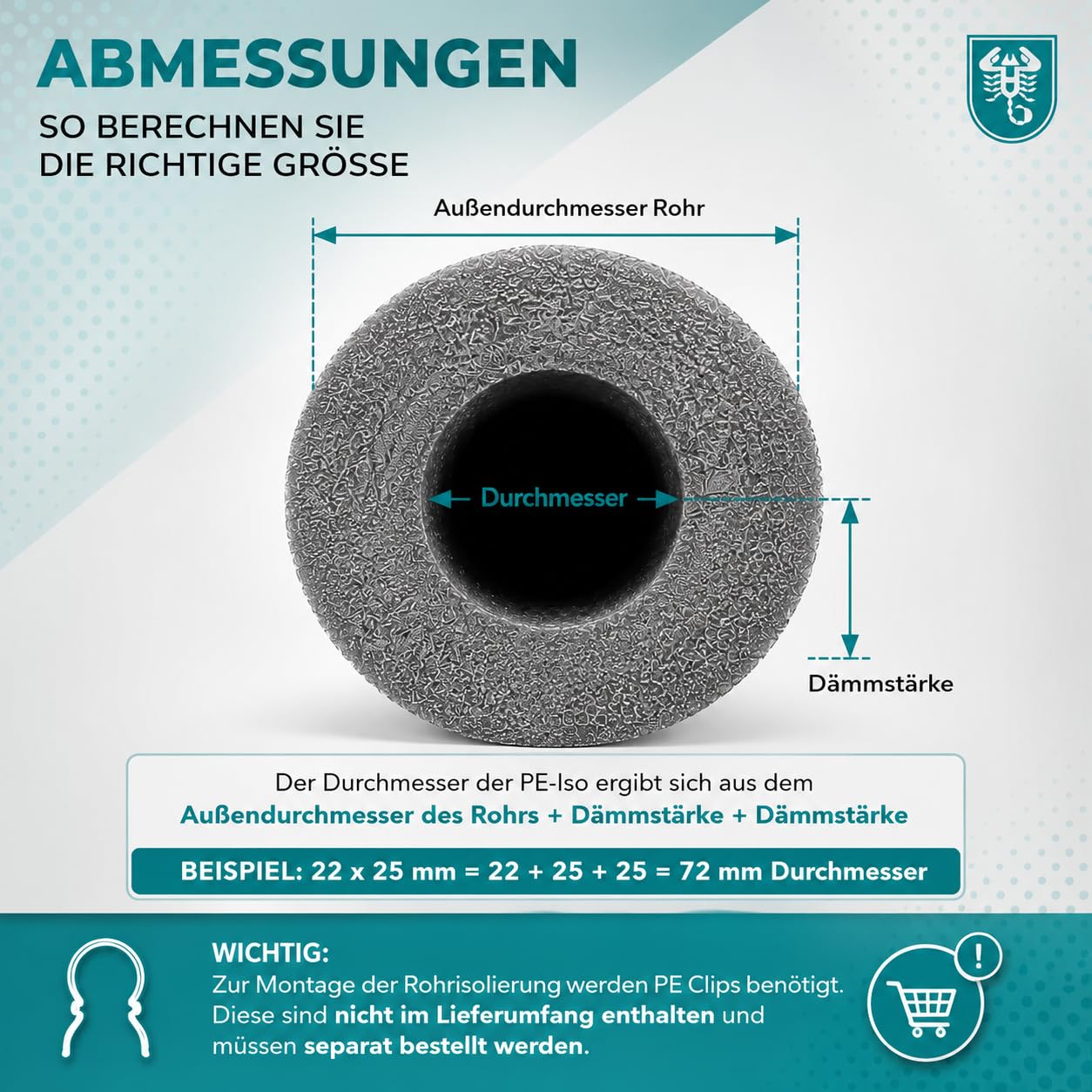 Scorprotect® Aislamiento de tuberías de polietileno de cartón completo, color gris, 1 metro (gris, 18 x 13 mm x 1 metro)