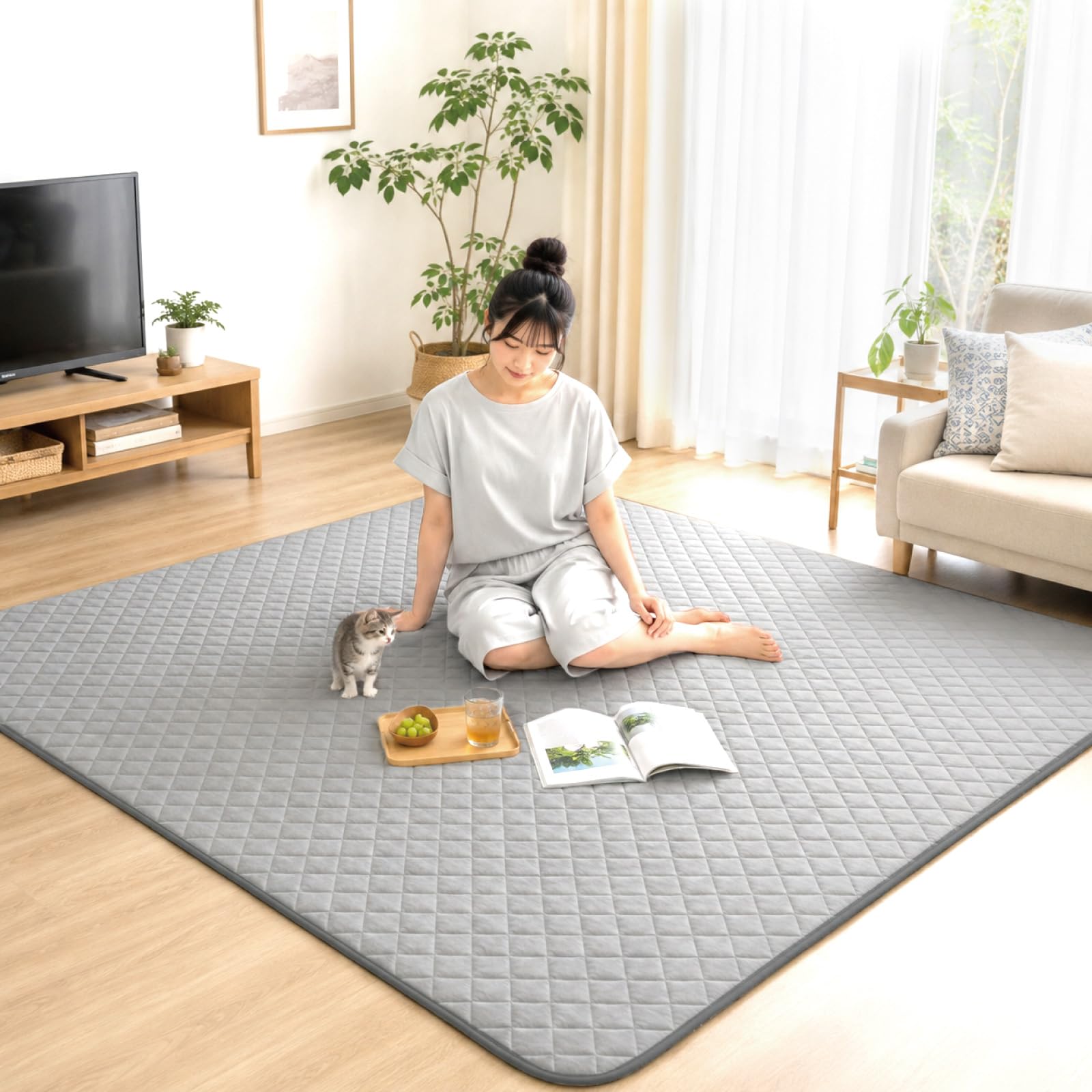 StorePocket ラグ カーペット ラグマット 洗える 3畳 おしゃれ キルト 冷感ラグ Q-MAX 0.4 約180×230cm グレー 夏 ひんやり 接触冷感 軽量 北欧 無地 杢調 ジーナ