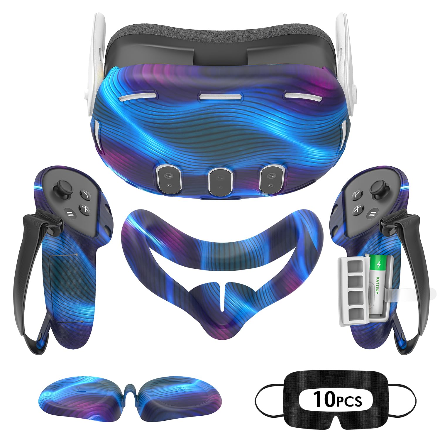 Tyasoleil Accessories Compatible with Oculus Quest 3, Silicone Cover Set VR Accessory Set, Include Controller Grip Leather Cover, VR Shell Cover, Face Cover, Lens Cover (Blaze Blue) — view 11