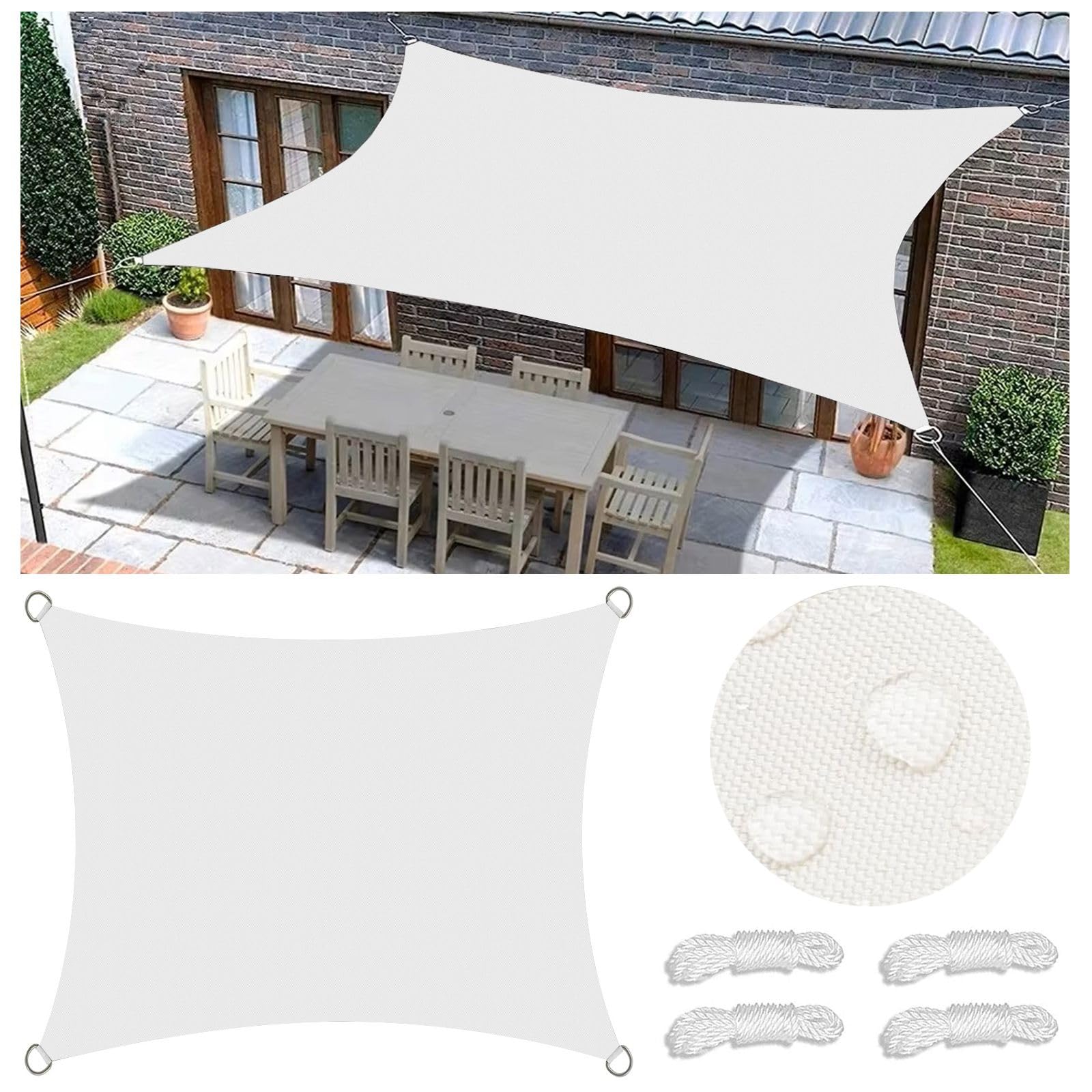 Sun Shade Sail Rectangle Waterproof 98% UV Block Garden Sunscreen Awning Canopy with Rope and D-Ring Breathable Rectangle Patio Sail Pergola for Outdoor Garden Patio Yard Lawn 3.6x4.5M
