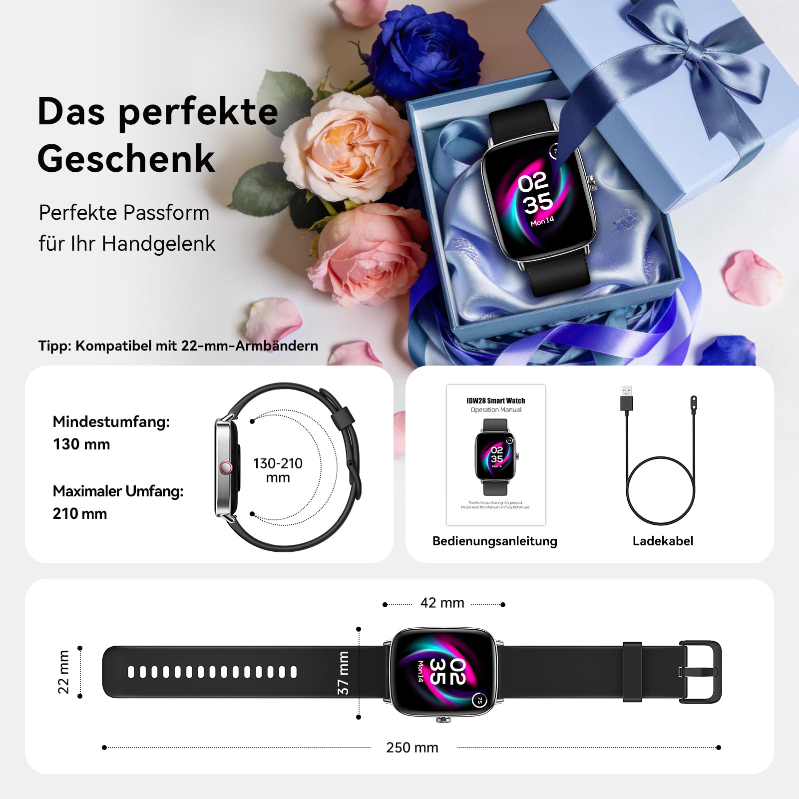 Smartwatch Herren Damen, 1.85" Smart Watch mit Telefonfunktion, Fitnessuhr mit Pulsuhr Schlafmonitor SpO2, 110 Sportmodi Fitness Tracker,IP68 Wasserdicht Schrittzähler Sportuhr für Samsung/iOS/Android