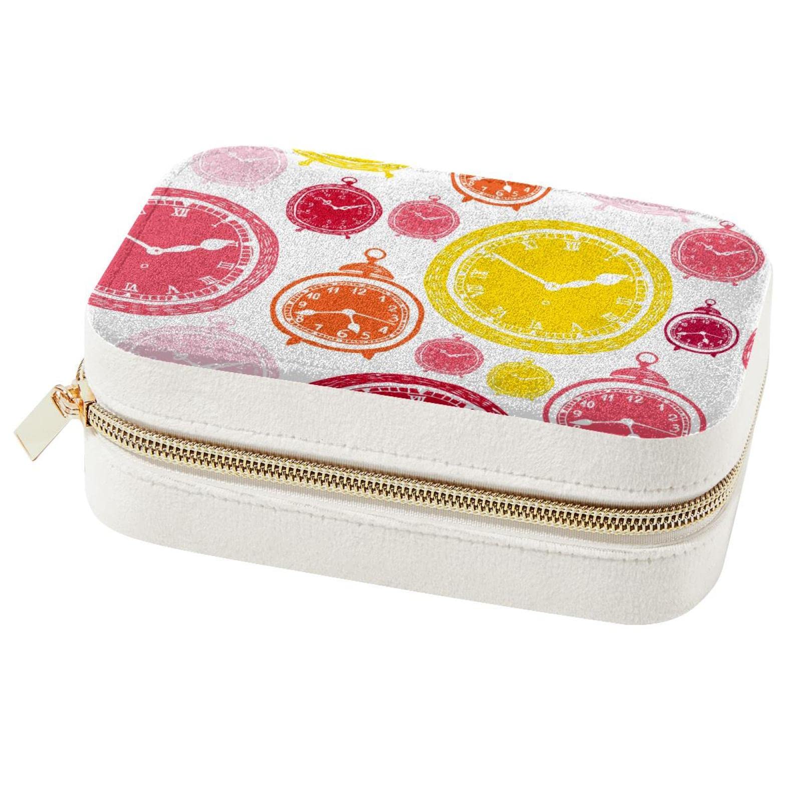 Boîte à bijoux portable jaune et rose motif horloge pour bagues et colliers