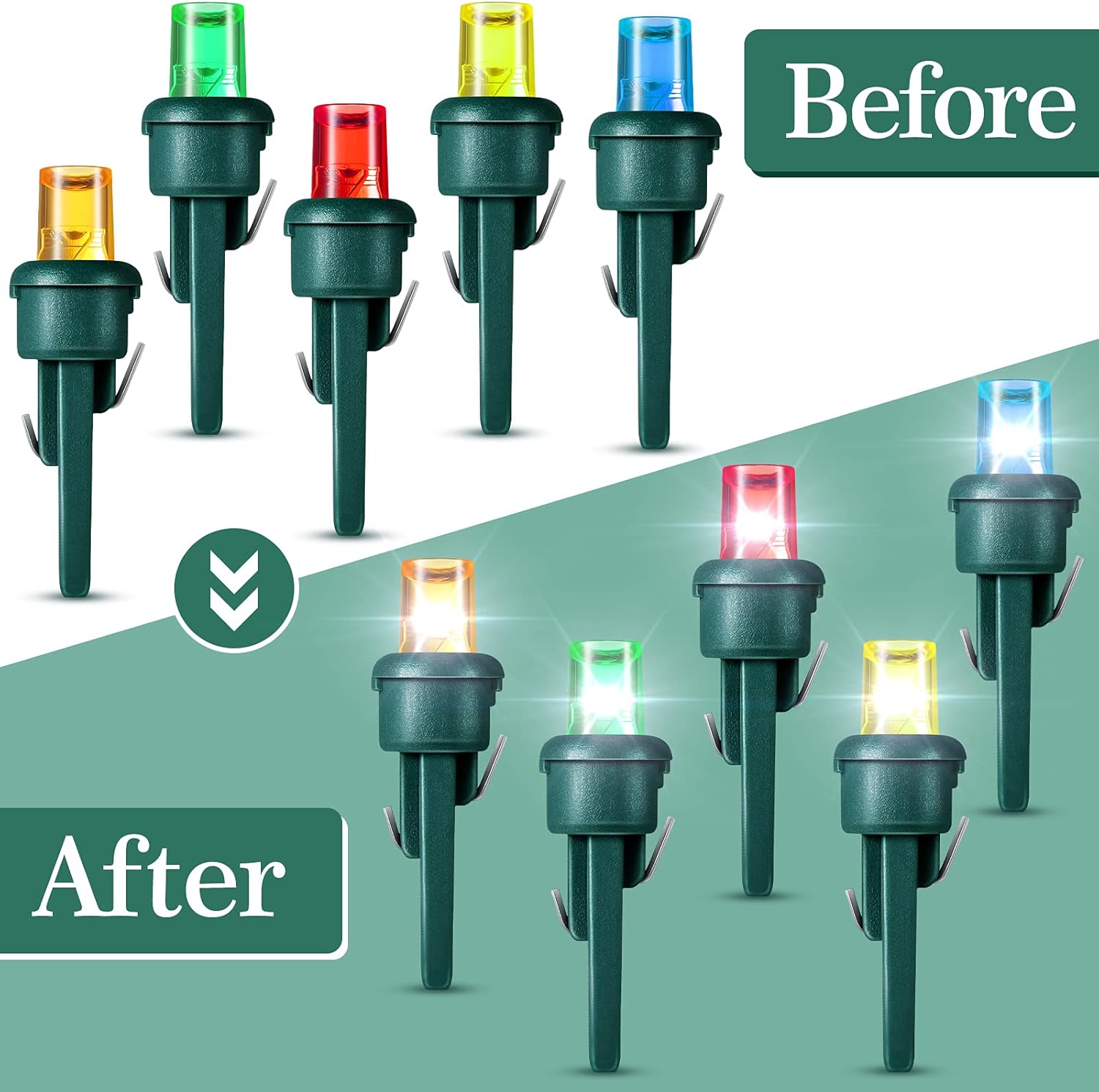 Honoson 48 Count 5 mm Winter LED Replacement Bulbs Bulk Wide Angle Winter LED Light Bulbs String Replacement Festival Light Garland Outdoor Tree Home Decoration (Green Base with Multicolor Bulb)