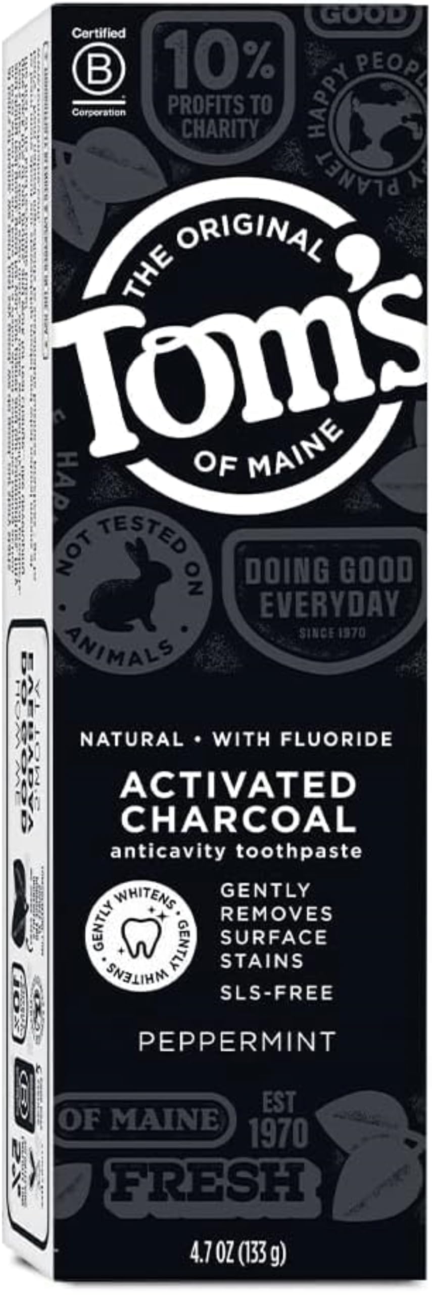 Tom's of MaineActivated Charcoal Whitening Toothpaste with Fluoride, Peppermint, 4.7 oz. 3-Pack (Packaging May Vary)