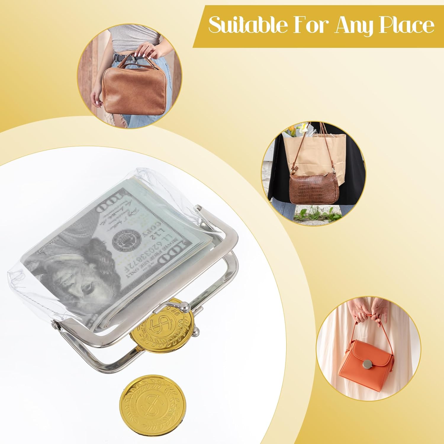 4 Pcs Clear Coin Purse Small Transparent Wallets For Women Metal Kiss Lock Change Pouch Jelly Wallets Pvc Kiss-Lock Clear Wallet Transparent Change Purse Kiss Lock Plastic Pvc Coin Wallet For Wome - Image 4