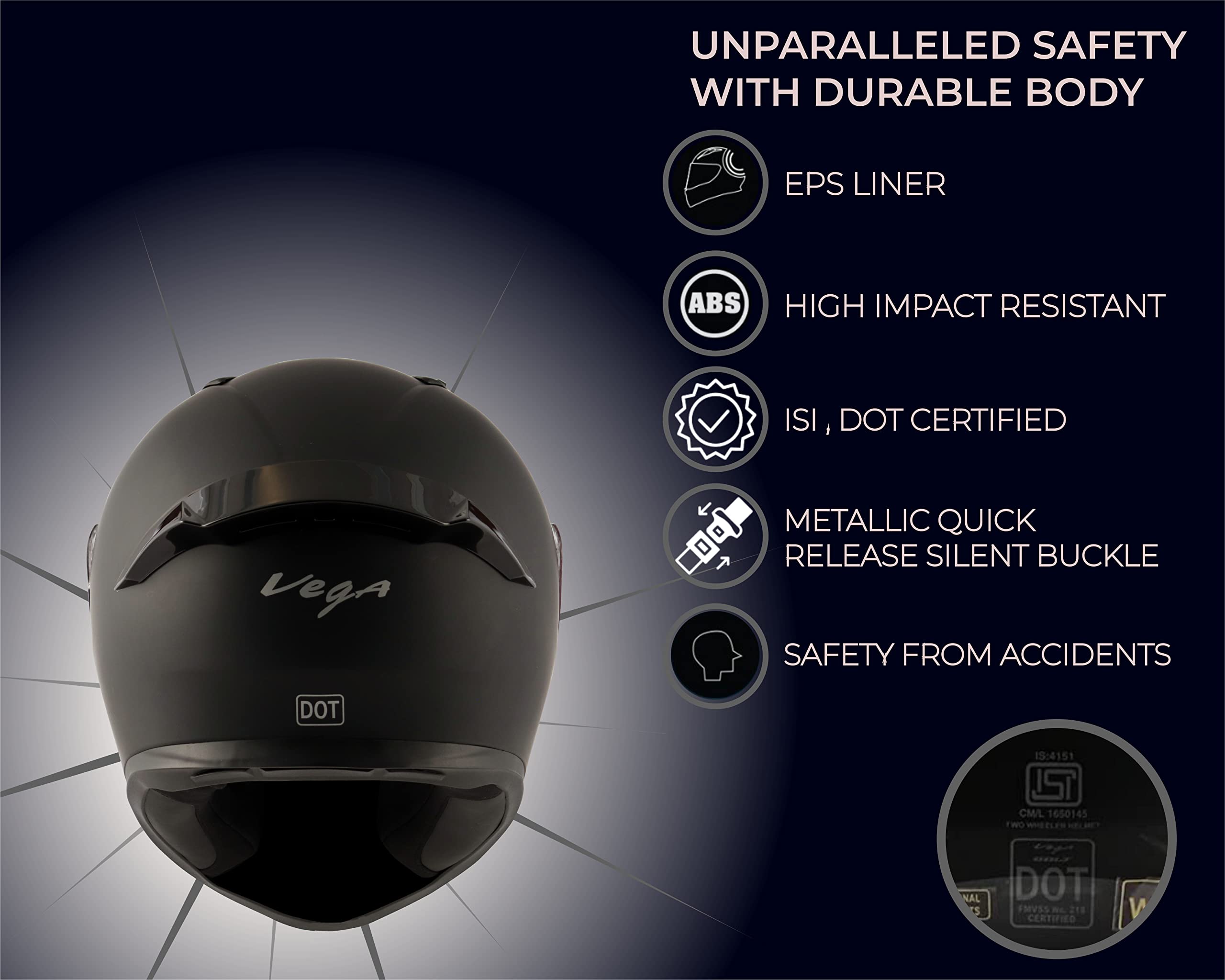 Vega Bolt Dull Black Helmet-L - Image 3 thumbnail