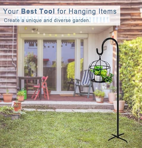 Miniatura 8 de Ganchos de pastor para exteriores de 92 pulgadas con base de 5 puntas (2 paquetes), soporte ajustable y resistente para colgar en el jardín, para