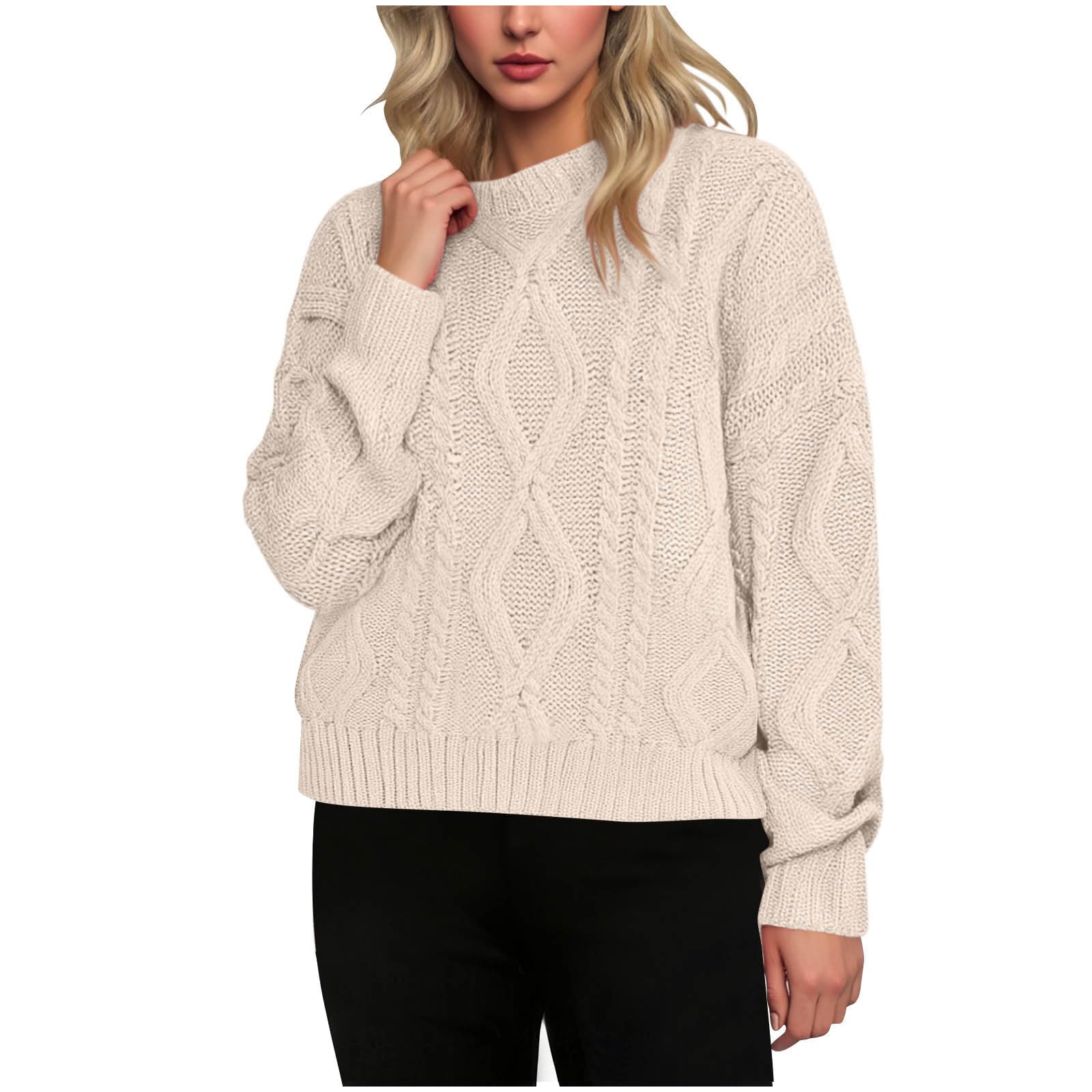 Sweaters for Women Oversized Long Sleeve Cable Knit Crewneck Casual Pullover Tops Fall Winter Trendy Solid Outfits