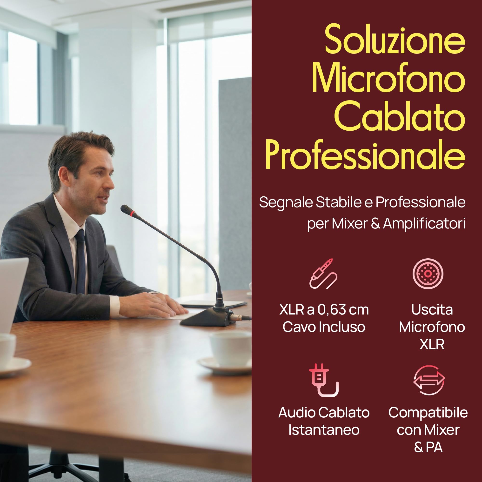 Pyle Microfono Professionale a Collo d'Oca da Tavolo, Microfono a Condensatore con Filtro Pop, Cavo XLR a 6,35 mm, Karaoke, Conferenze, Studio