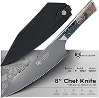 Vista 7 de Dalstrong Cuchillo de chef – 8 pulgadas – Serie Valhalla – Cuchillo de cocina de acero 9CR18MOV HC – Mango de resina roja y madera – Cuchillo