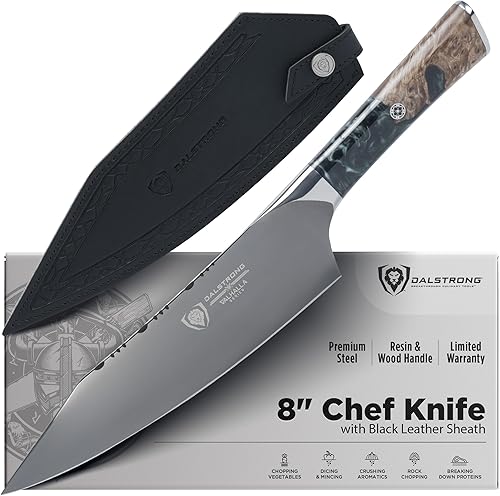 Miniatura 7 de Dalstrong Cuchillo de chef – 8 pulgadas – Serie Valhalla – Cuchillo de cocina de acero 9CR18MOV HC – Mango de resina roja y madera – Cuchillo