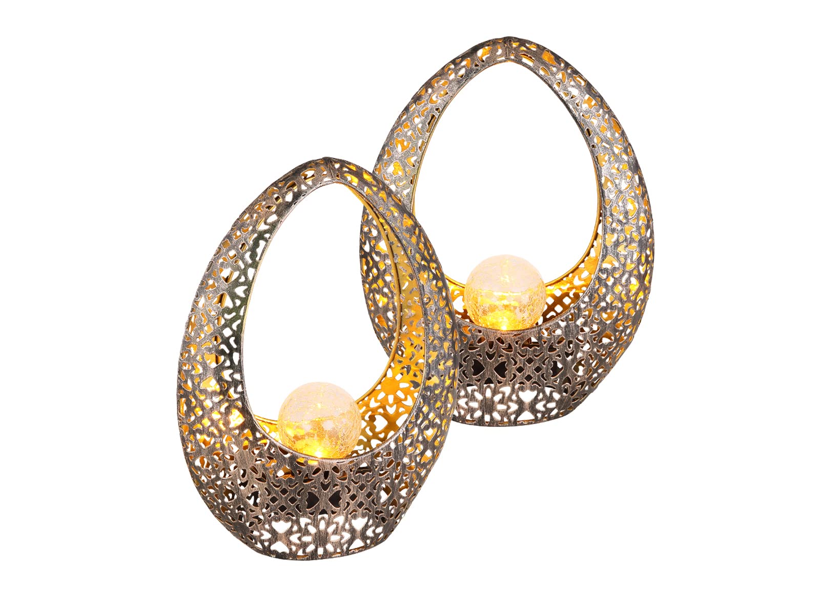 Lampada solare con sfera di vetro crackle, metallo color bronzo oro, altezza 27,5 cm