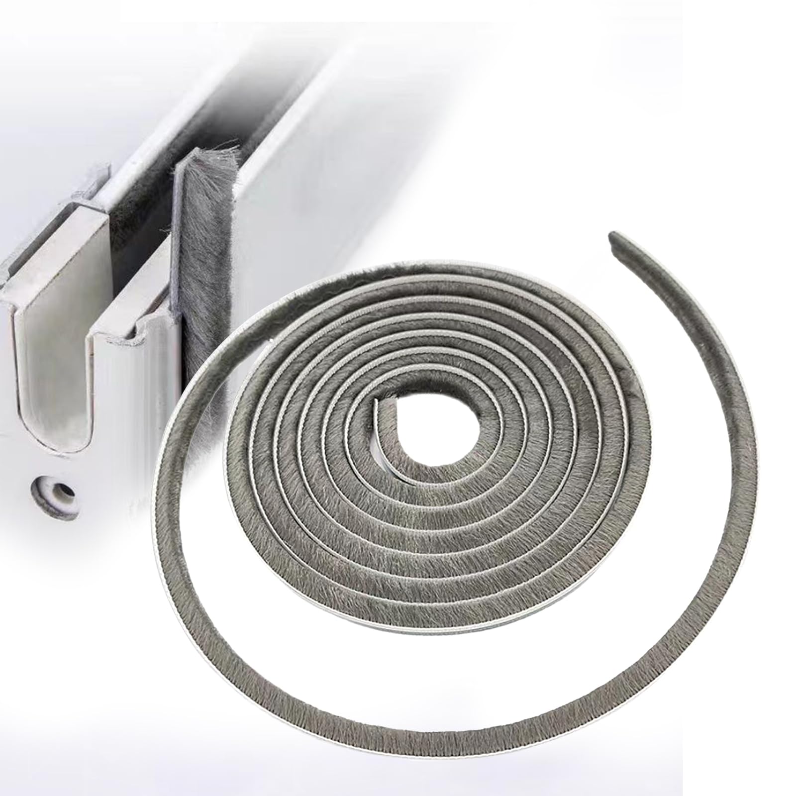 Soezy 16 Ft (5m) 196 Inch Sliding sash Windows Doors Tape Pile Draught excluder Brush Seal Strip weatherstrip 6mm x 6mm (1/4 1/4 Inch, Gray)