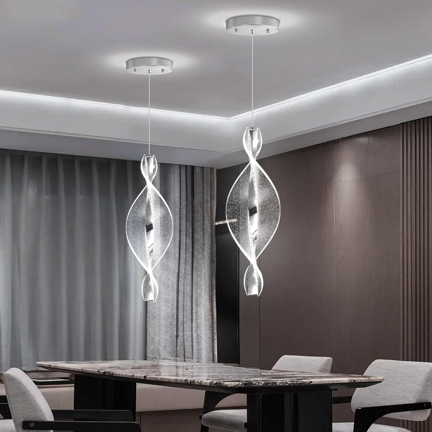 1 Lights Modern Pendant Lighting LED Dimmable Chandelier for Kitchen Island Dining Room Living Room Acrylic Silver