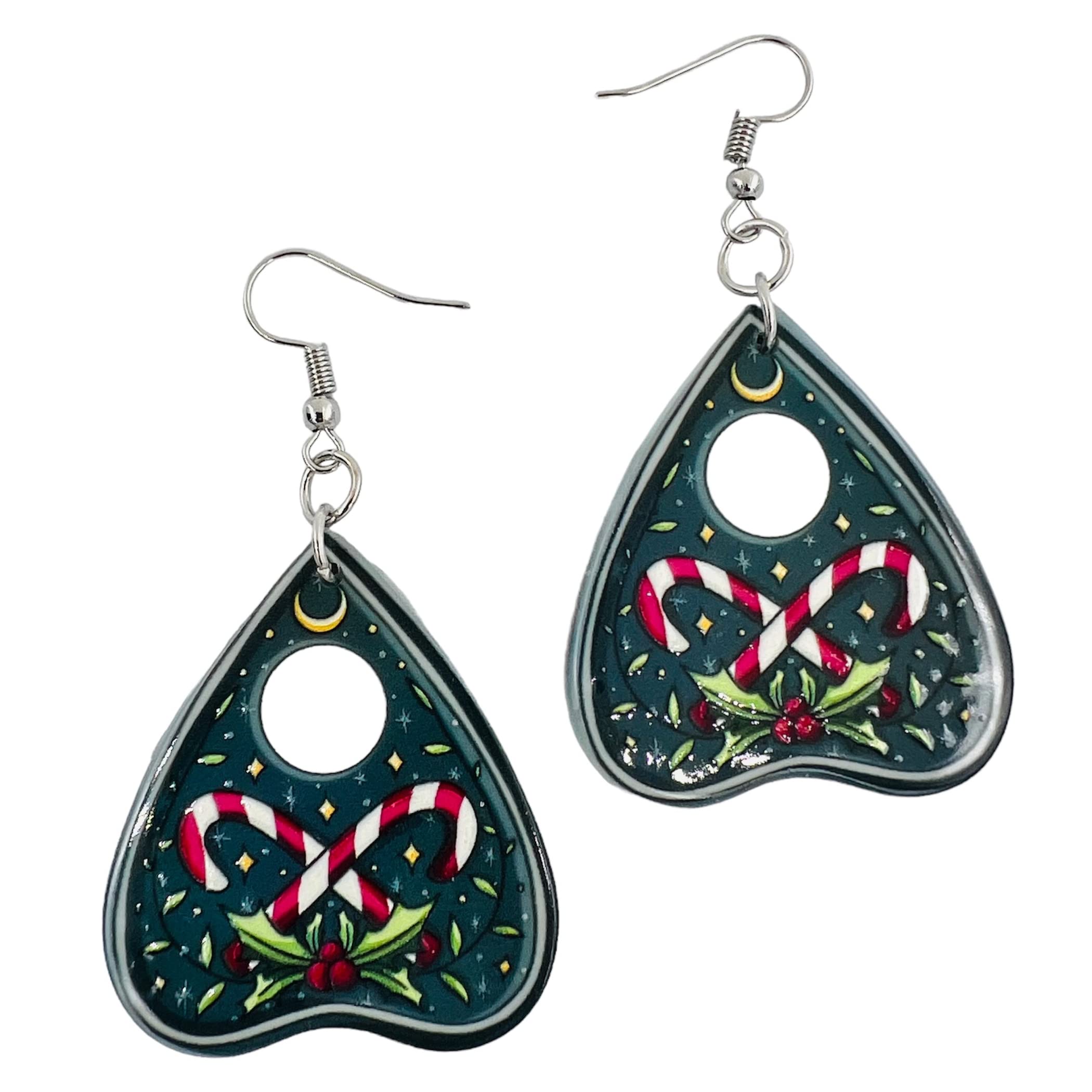 Candy Cane Earrings for Women - Ouija Planchette Earrings - Merry and Bright Earrings