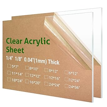 2 Pieces 8 x 12 Clear Acrylic Sheet Plexiglass - 1/83mm Thick, Use for Craft Projects, Signs, DIY Projects and More; Cut with Saw or Hand Tools, No Laser Cut