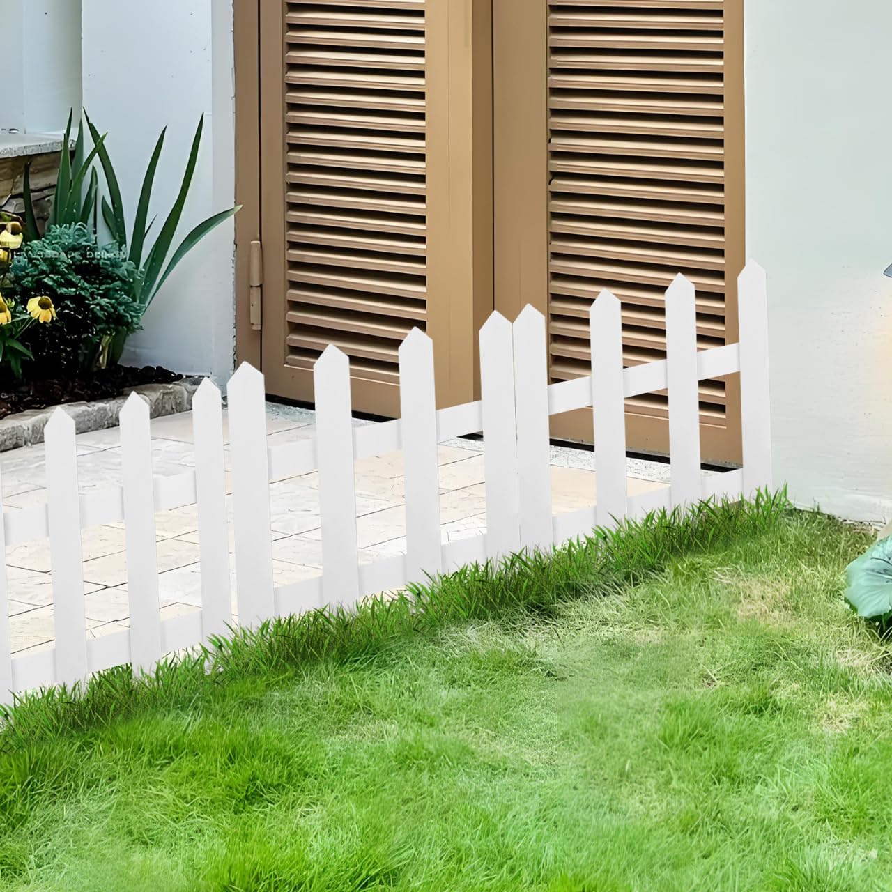 DOITOOL White Picket Fence Garden Border, Wood Decorative Garden Fence Animal Barrier Landscape Fencing Border for Dogs, Flower Bed, Yard and Patio Outdoor Decor (Total Length: 120cm, Height: 30cm)