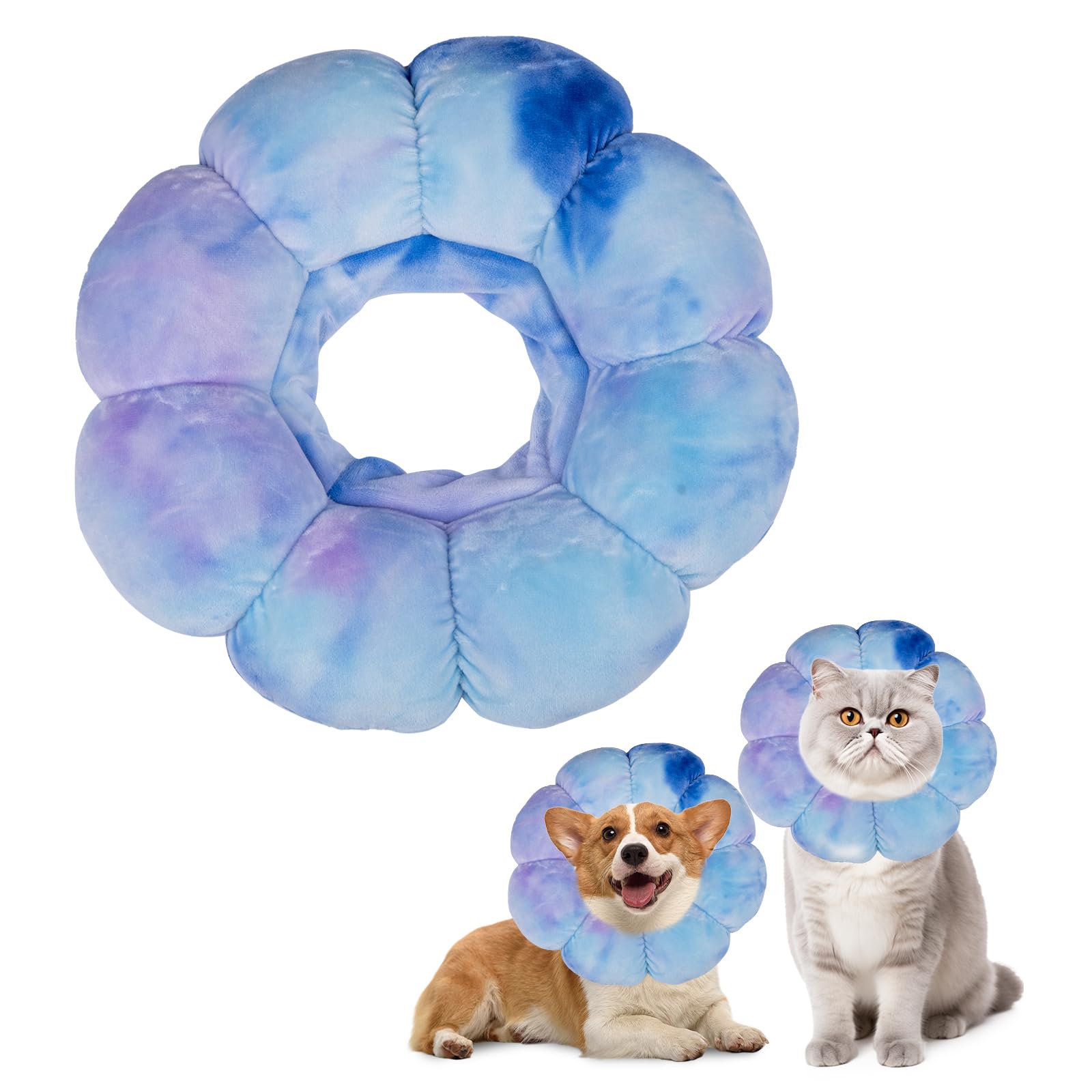 Sychien Dog Collar Cone Soft, Adjustable Cute Flower Shape for Claming Dog Cat Cone After Surgery, Pet Recovery Anti-Lick Collar