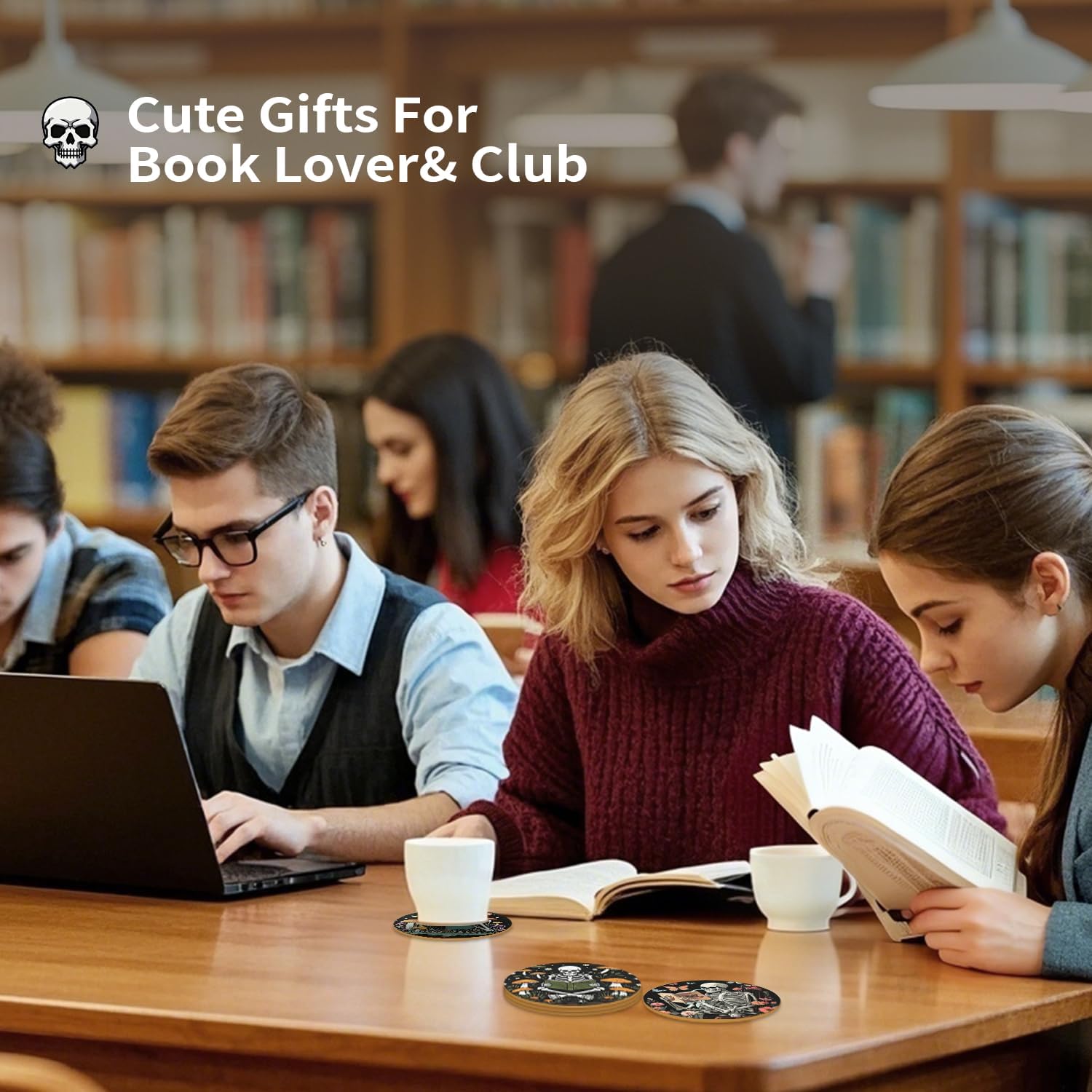 Book Club Gifts Bulk for Book Lovers,6 Pcs Book Theme Wooden Coaster for Mug Cup Tumbler,Library Decor,Cool Book Stuff for Bookworms Nerd Readers Friend Men Or Women - Image 6